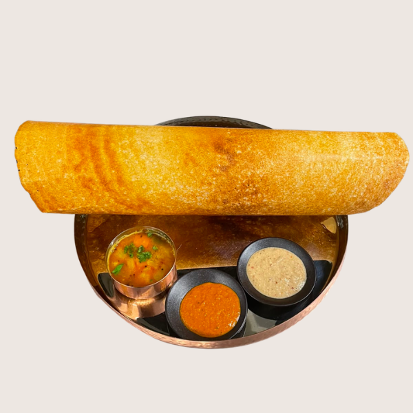 South Indian dosa with chutneys and sambar